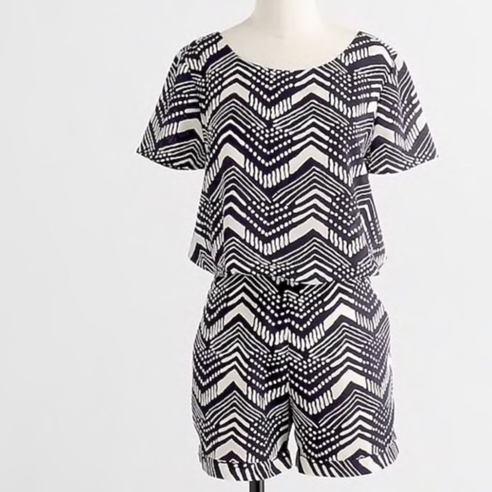 J Crew Blue and White Printed Romper